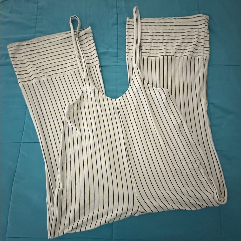 Free People Beach Striped Jumpsuit in White and Black